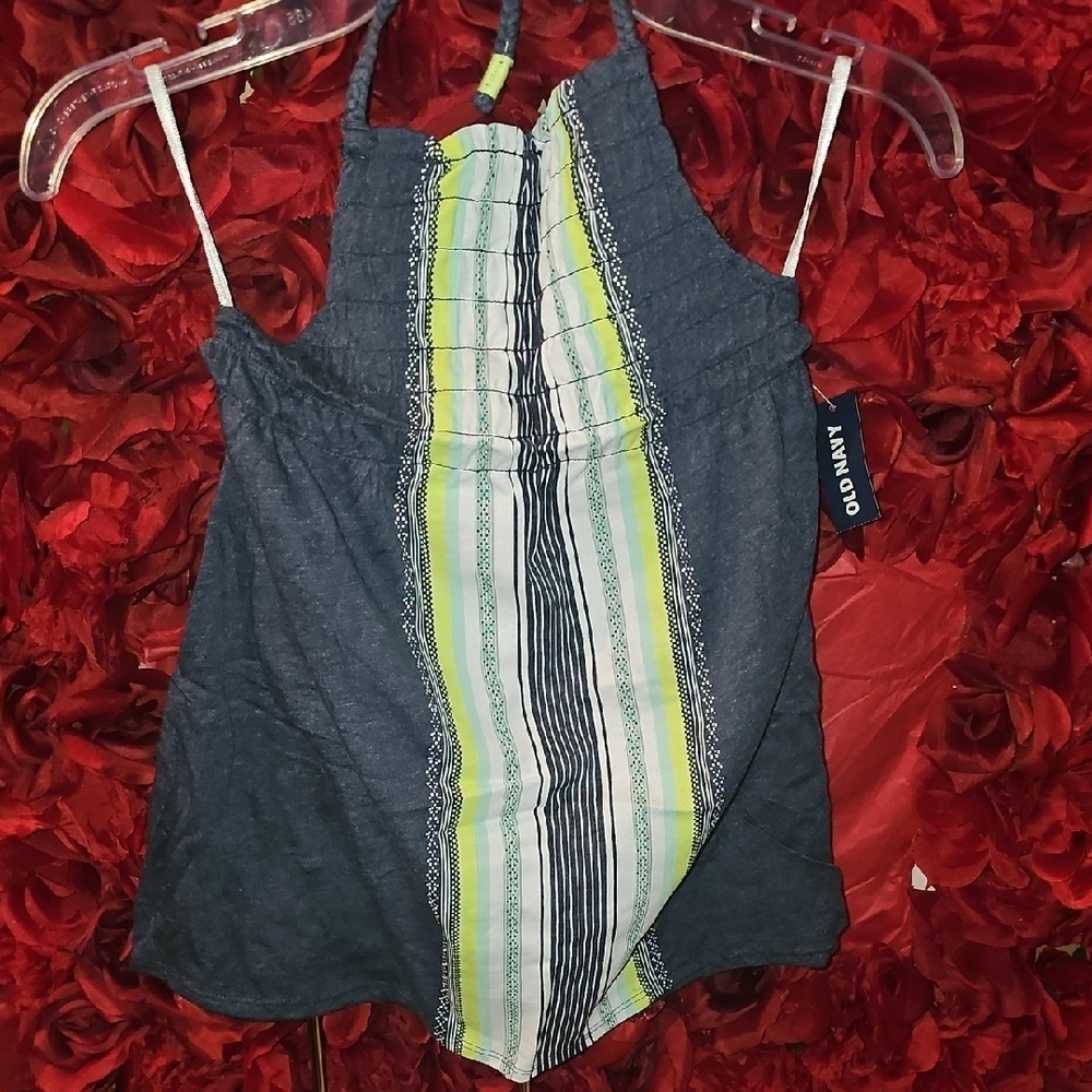 Old Navy NWT Girls Denim Color Blue Striped Halter Top Size Medium 8